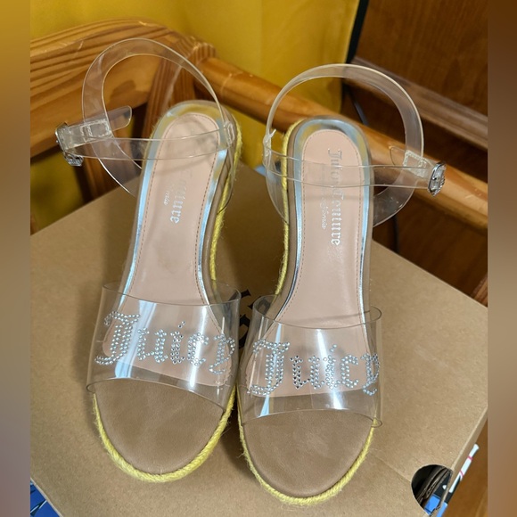 Unique Juicy Couture Rainbow Wedge Sandals with Clear Straps and side charms. - Picture 1 of 4